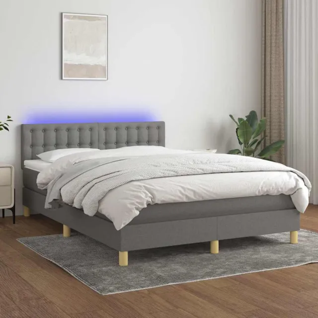 vidaXL Boxspring met matras en LED stof donkergrijs 140x190 cm grijs