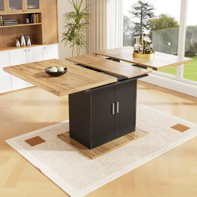Maisentiel Uitschuifbare eettafel met opbergruimte - 110-140 x 70 x 76 cm - naturel en zwart Zwart, naturel houtkleur