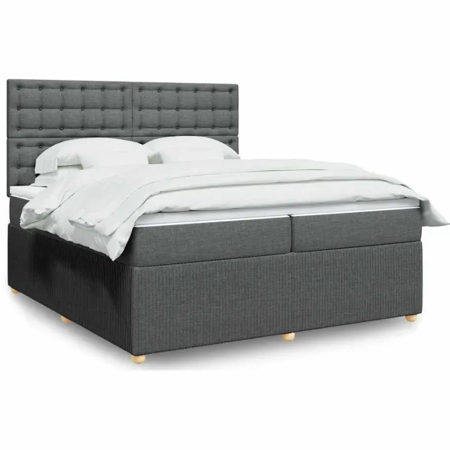 vidaXL Boxspring met matras stof donkergrijs 200x200 cm grijs