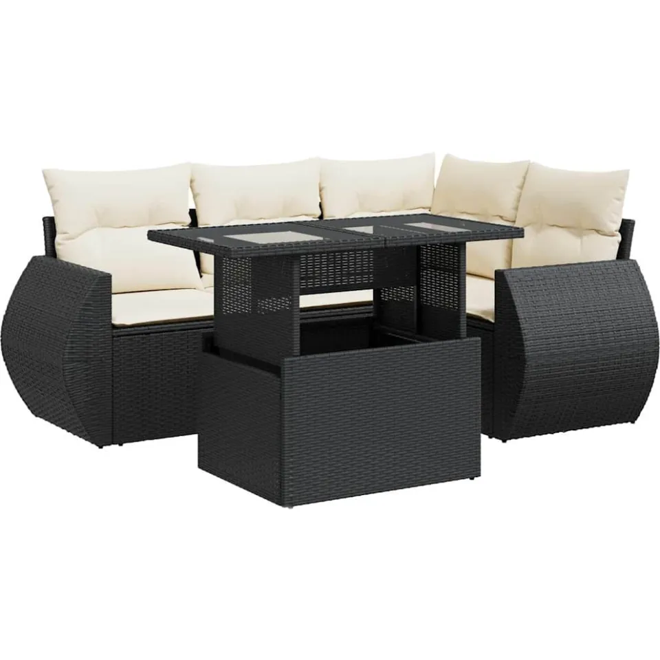vidaXL 5-delige Loungeset met kussens poly rattan zwart, foto 3