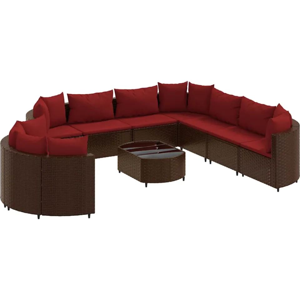 vidaXL 10-delige Loungeset met kussens poly rattan bruin, foto 3