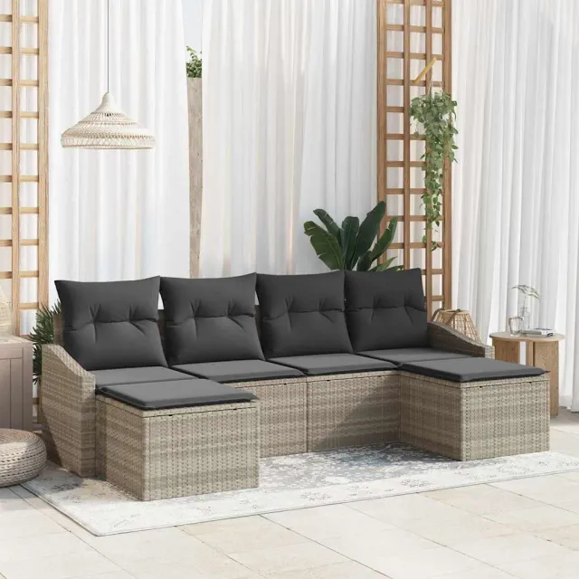 vidaXL Bankstel 6 st Lichtgrijs poly rattan, foto 2