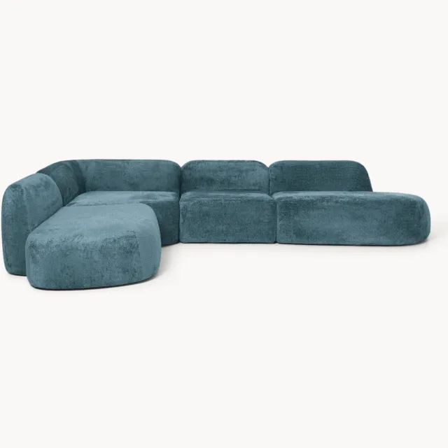 Westwing Collection XL modulaire hoekbank Wolke van teddy bouclé Turquoise