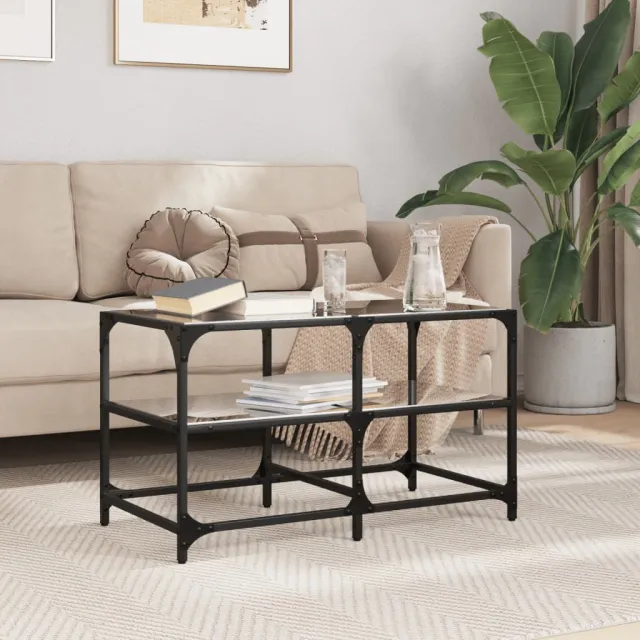 vidaXL Salontafel met transparant glazen blad 78,5x40x45 cm staal Transparent