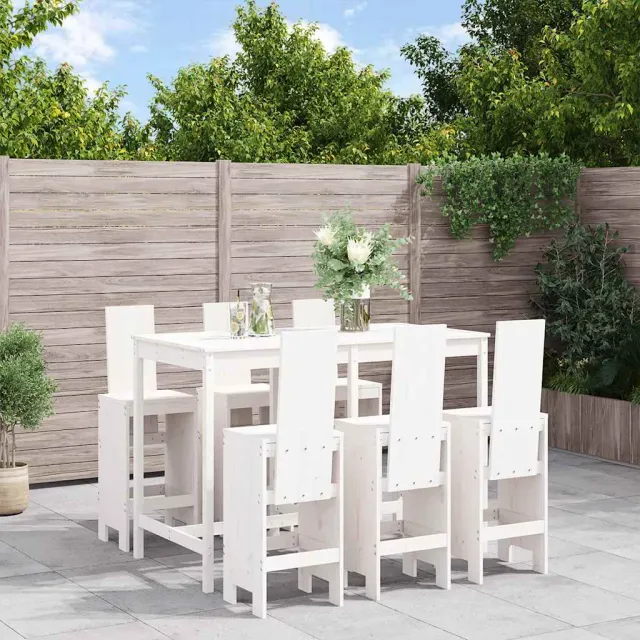vidaXL 7-delige Barset massief grenenhout wit
