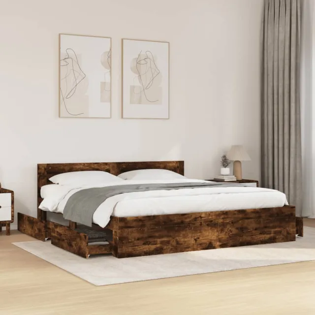 vidaXL Bedframe met hoofdeinde bewerkt hout gerookt eiken 180x200 cm Bruin