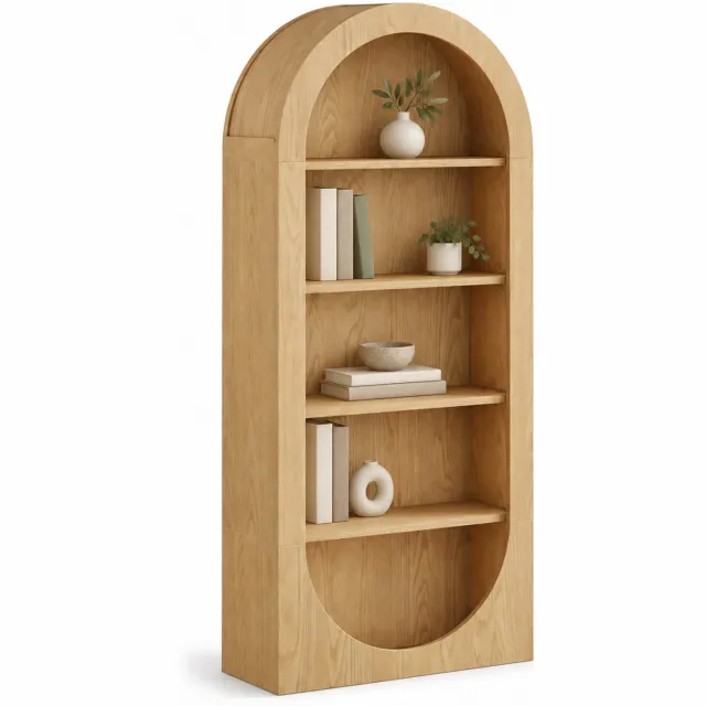 DMG Supply Boekenkast met Boog - Open Kast - Boekenrek met 5 Lagen - Scandinavisch - Lichtbruin - 80 x 30 x 180 cm