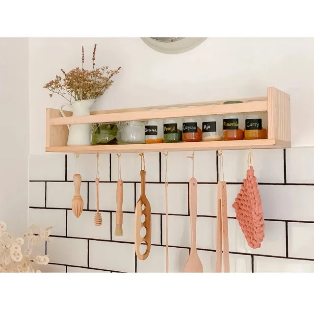 Astigarraga Wandplank - Wandrek - Kruidenrek - Fotoplank - 80cm - PEFC dennenhout Beige