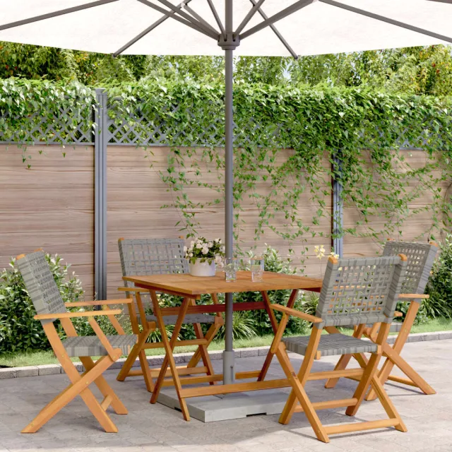 vidaXL 5-delige Tuinset poly rattan en massief hout grijs