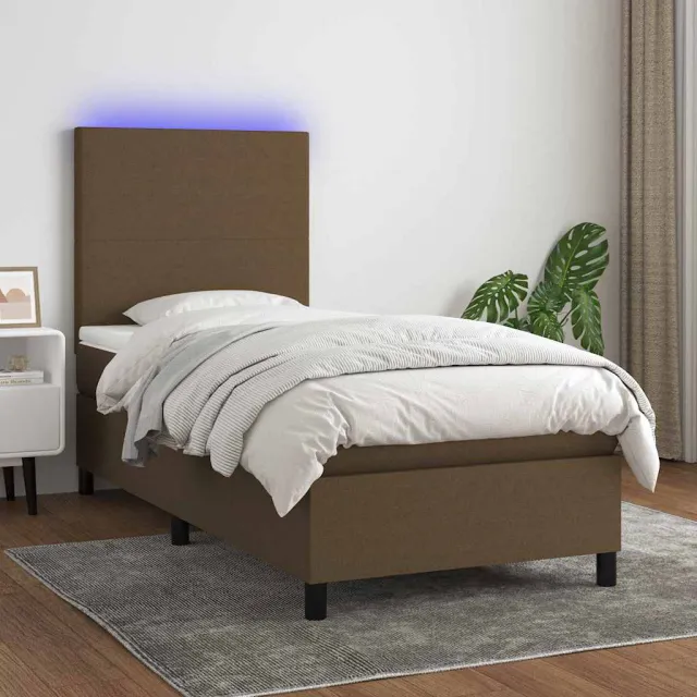 vidaXL Boxspring met matras en LED stof donkerbruin 80x200 cm bruin