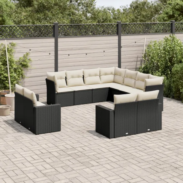 vidaXL 11-delige Loungeset met kussens poly rattan zwart, foto 2