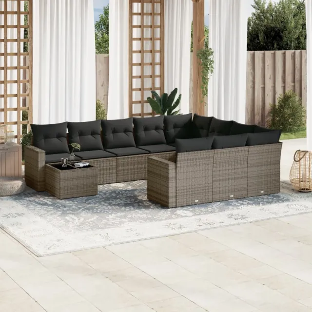 vidaXL 11-delige Loungeset met kussens poly rattan grijs, foto 2