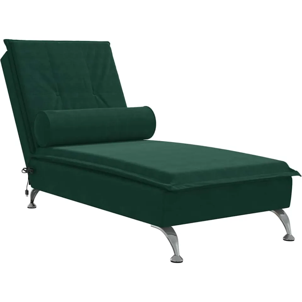 vidaXL Massage chaise longue met bolster fluweel donkergroen groen, foto 3