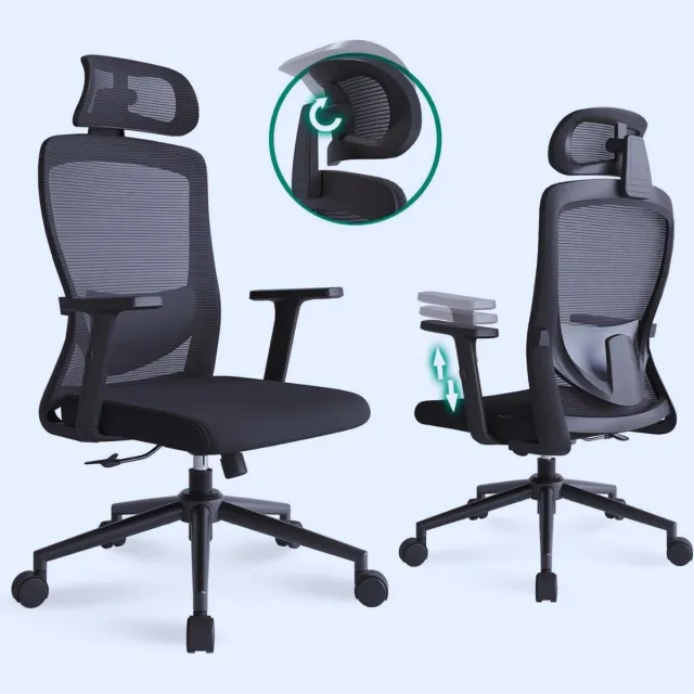 Thuys Ergonomische Bureaustoel – Met Hoge Rugleuning – Zwarte Schommelgaas Executive Stoel