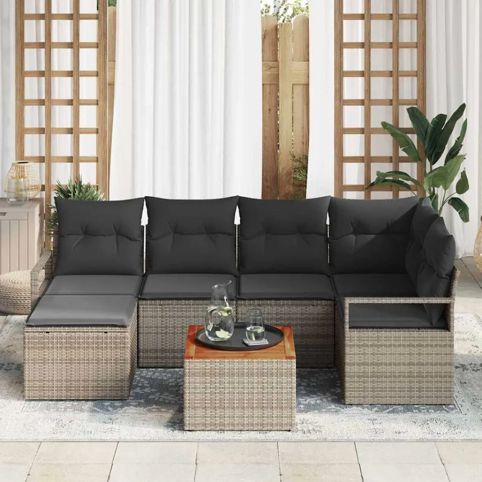 vidaXL Tuinbankenset 7 st Grijs poly rattan, foto 3