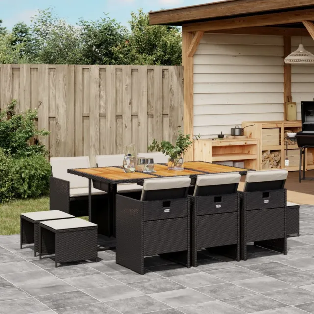 vidaXL 11-delige Tuinset met kussens poly rattan zwart, foto 2