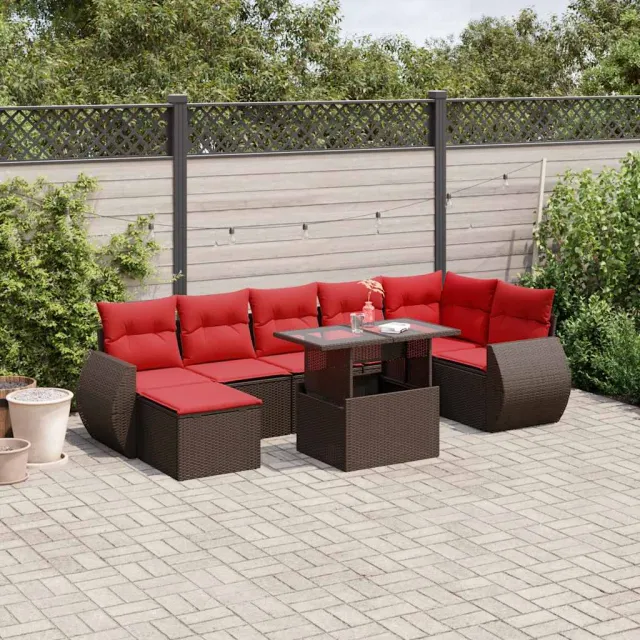 vidaXL 8-delige tuinbankset met kussens, bruin polyrotan, foto 2