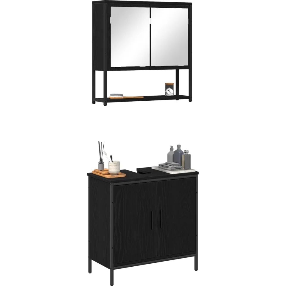 vidaXL Badkamermeubelset 2 st Zwart 60 x 30 x 60 cm Bewerkt hout