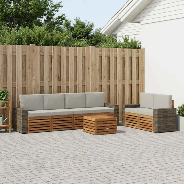 vidaXL Buiten bankenset 7 st 6-zits Naturel en lichtgrijs Bruin