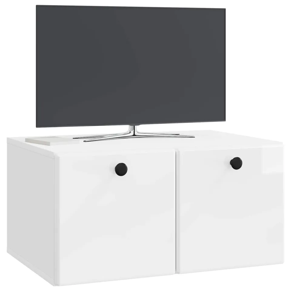vidaXL Wandbeugel TV-kast 59,5 x 41 x 30 cm Hoogglans Wit Bewerkt hout