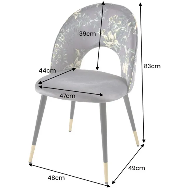 Invicta Interior Design stoel PRET-A-PORTER grijs fluweel bloemmotief en gouden voetdoppen - 41703 Zie omschrijving