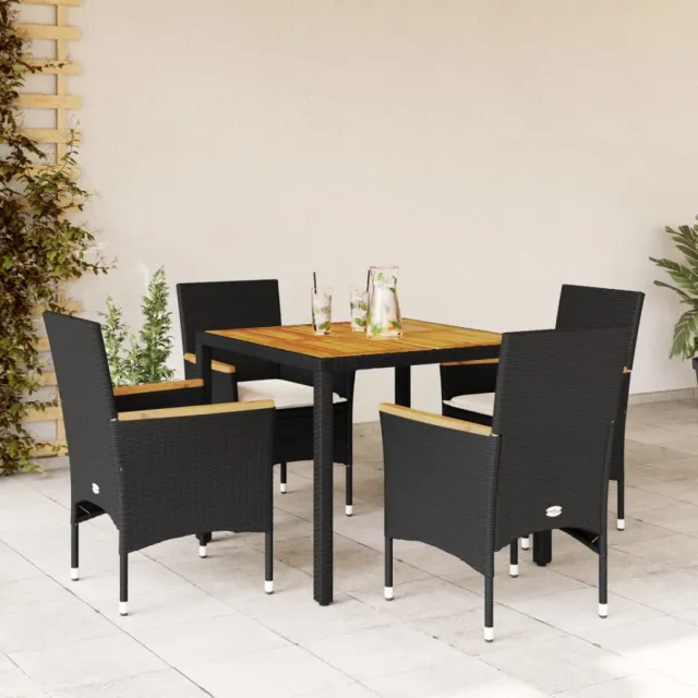 vidaXL 5-delige Tuinset met kussens poly rattan en acaciahout zwart, foto 2