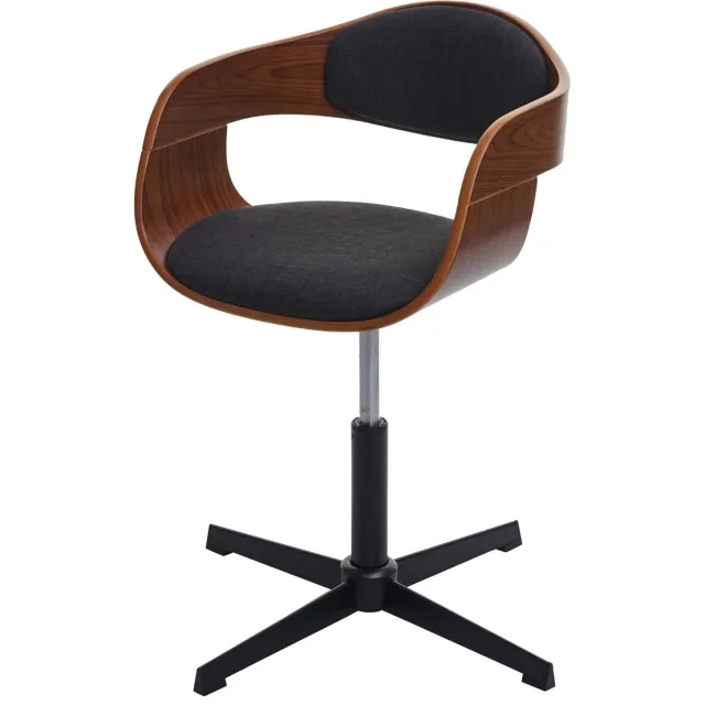 Bureaustoel MCW-H46, bureaustoel, in hoogte verstelbaar draaimechanisme gebogen hout MVG ~ walnoot look, donkergrijze stof