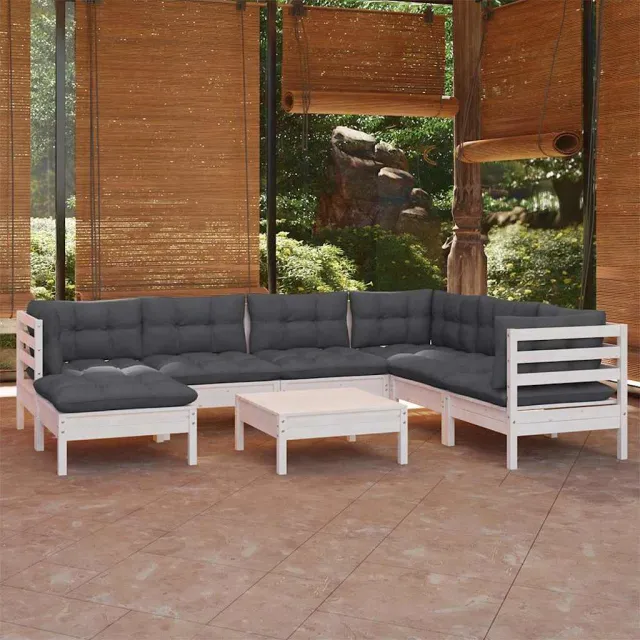 vidaXL 8-delige Loungeset met kussens massief grenenhout wit, foto 2