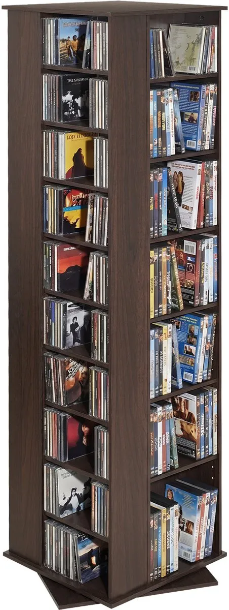 Vevor Mediaplank 475x475x1636 mm, CD-Toren, Draaibare Boekenplank met 34 Vakken voor CD's, DVD's, Boeken en Game Discs, DVD-Standaard voor Woonkamer, Thuiskantoor en Opnamestudio, Bruin