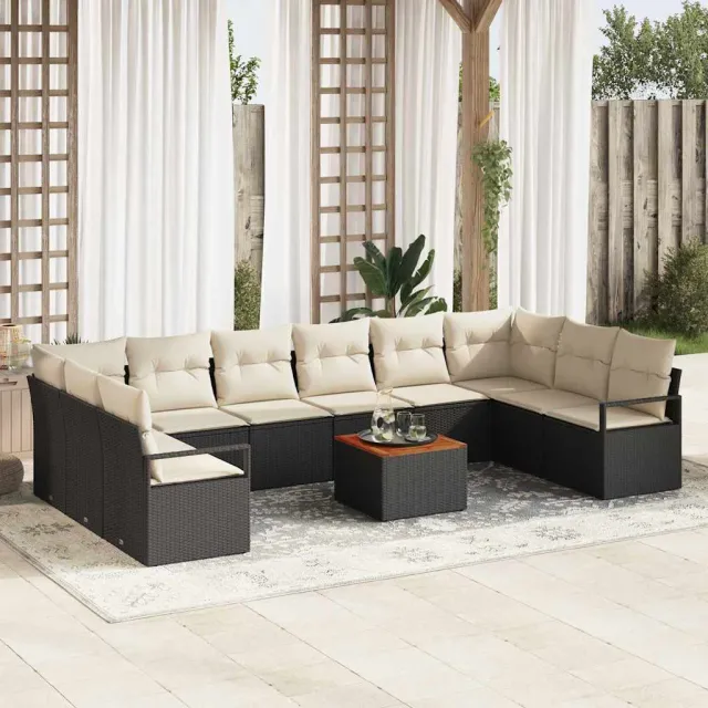 vidaXL Tuinbankenset 11 st Zwart poly rattan, foto 2