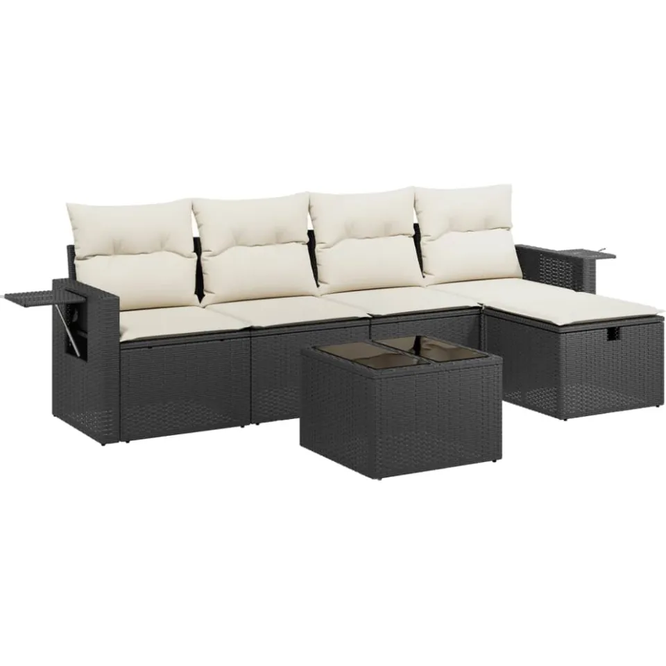 vidaXL 6-delige Loungeset met kussens poly rattan zwart