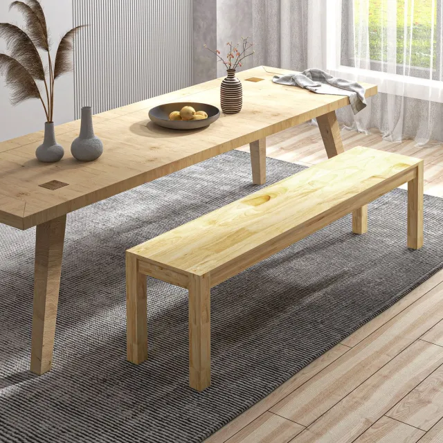 MEUNIQ eetbank 150 x 33 x 45 cm van grenenhout voor 3 personen, houten bank met anti-slip voetpads, zitbank voor keuken, eetkamer of hal, naturel Naturel hout