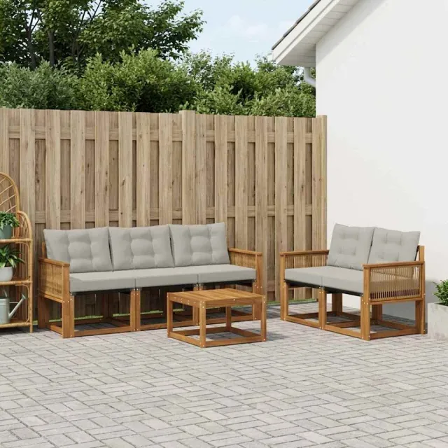 vidaXL Buiten bankenset 6 st 5-zits Naturel en lichtgrijs