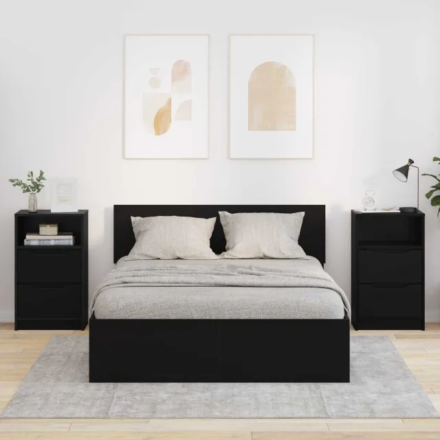 vidaXL Nachtkastjes 2 st Zwart 40 x 30 x 67 cm Bewerkt hout, foto 2