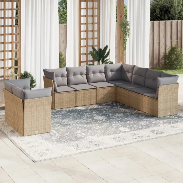 vidaXL 9-delige Loungeset met kussens poly rattan beige, foto 2