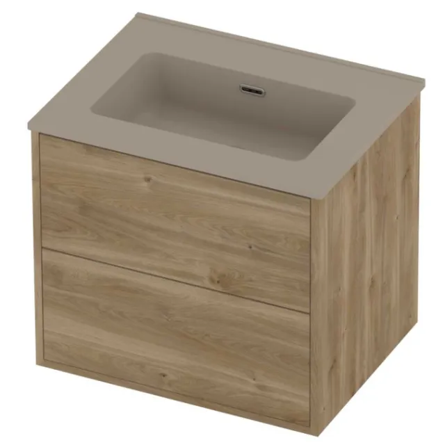 Proline Tribute Badmeubelset Porselein Elegant In Kader 60x46x54 cm Mat Crème Cotton Cider Oak Eiken