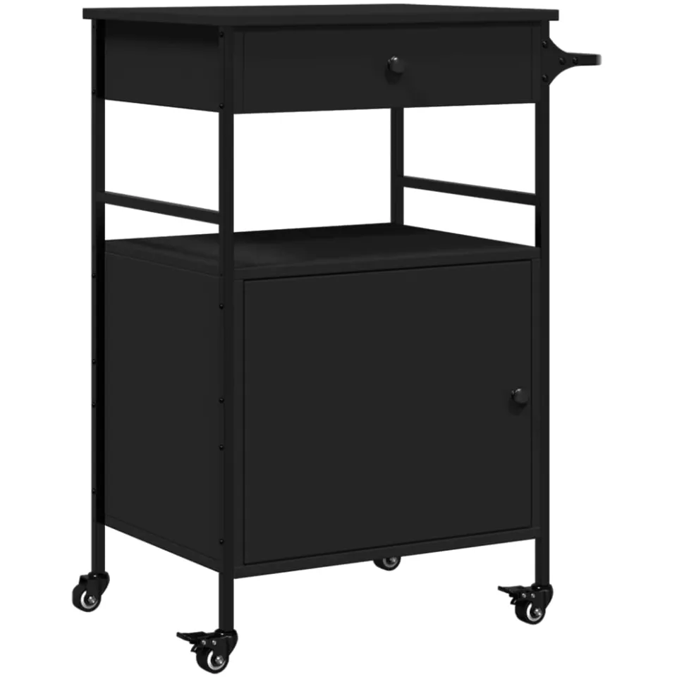 vidaXL Keukentrolley 56x43x89,5 cm bewerkt hout zwart