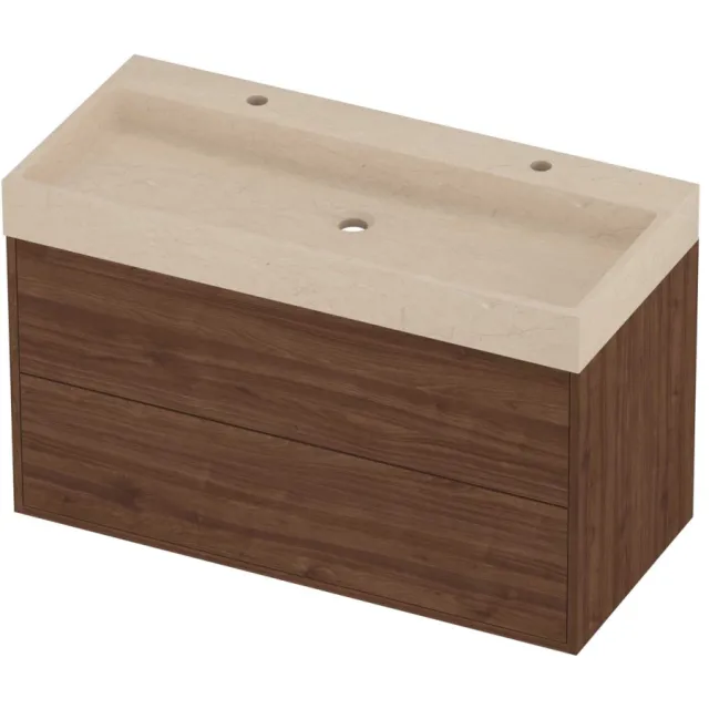 Proline Evoli Badmeubelset Hardsteen Loft 2 Gaten 100x46x62 cm Sand Stone Indian Walnut Houtlook