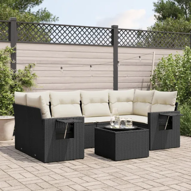 vidaXL 7-delige Loungeset met kussens poly rattan zwart, foto 2