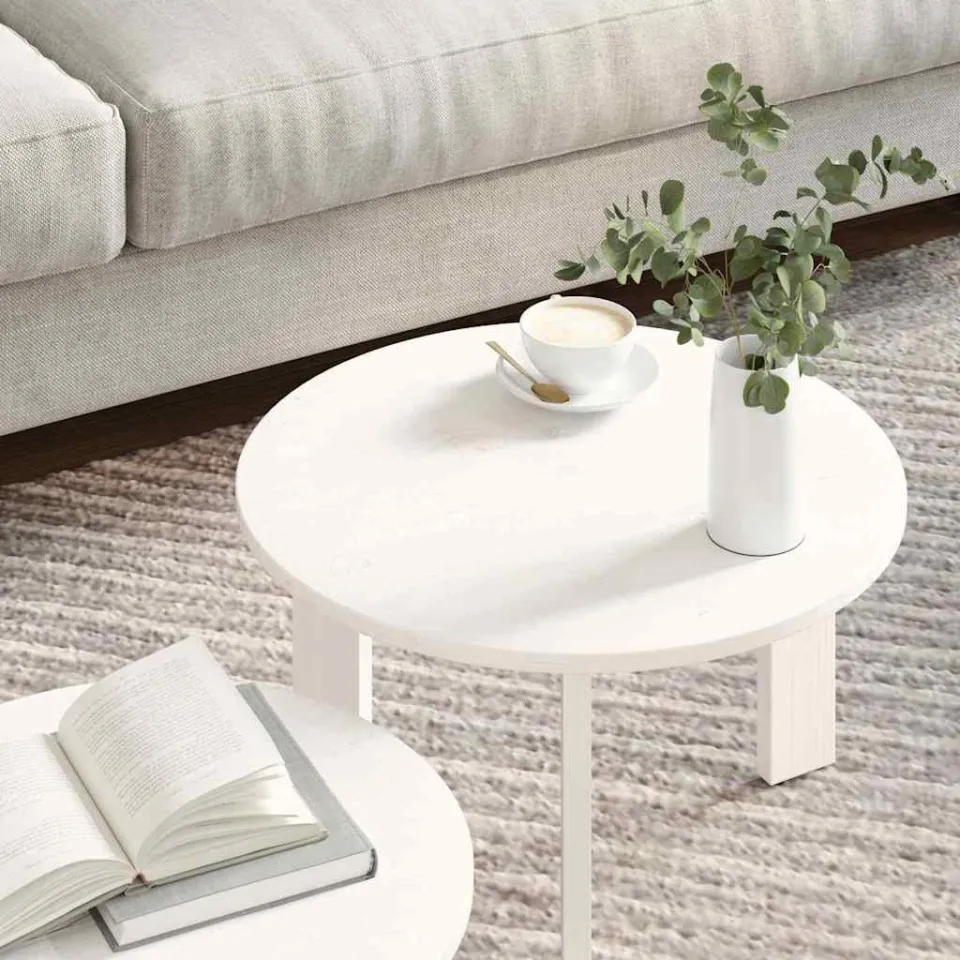 vidaXL Salontafel 2 st Wit 47,5 x 47,5 x 27 cm Massief grenenhout, foto 3