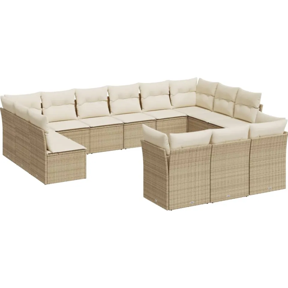 vidaXL 13-delige Loungeset met kussens poly rattan beige, foto 3