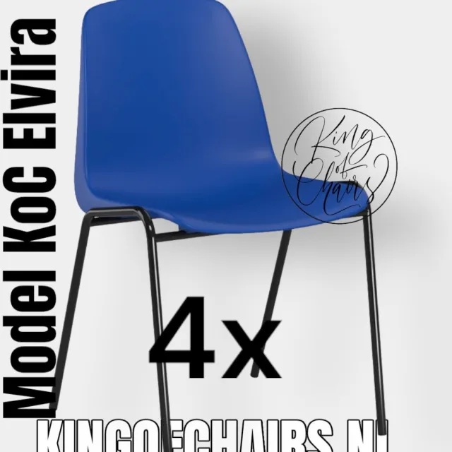 King of Chairs set van 4- model KoC Elvira blauw met zwart onderstel. Kantinestoel stapelstoel kuipstoel vergaderstoel tuinstoel kantine stoel stapel kantinestoelen stapelstoelen kuipstoelen stapelbare keukenstoel Helene eetkamerstoel