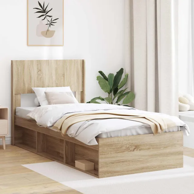 vidaXL Bedframe met opbergruimte en hoofdbord Sonoma Eiken 75 x 190 cm Bruin
