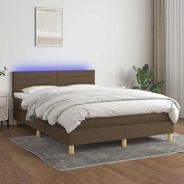 vidaXL Boxspring met matras en LED stof donkerbruin 140x190 cm bruin