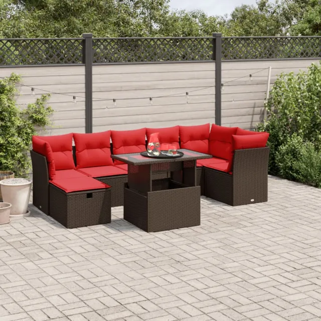 vidaXL 8-delige tuinbankset met kussens, bruin polyrotan, foto 2