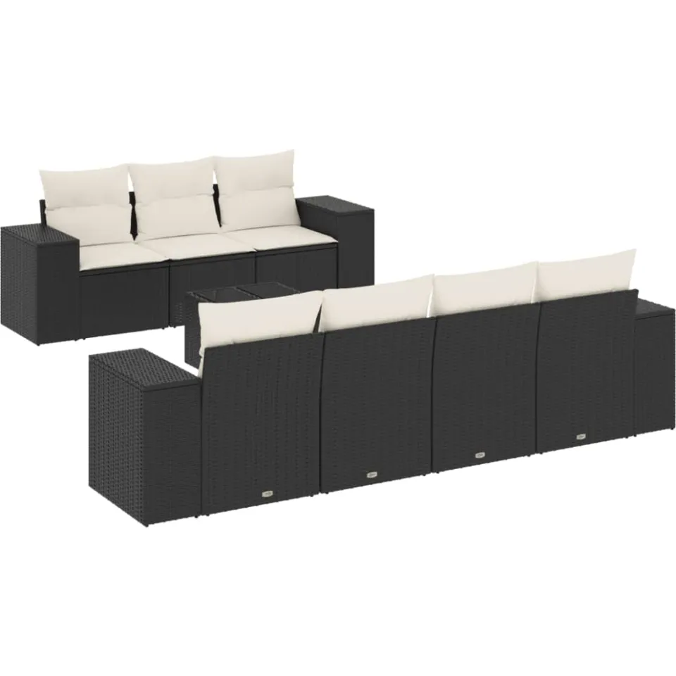 vidaXL 8-delige Loungeset met kussens poly rattan zwart, foto 3