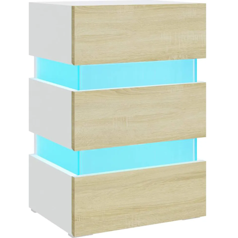 vidaXL 326846 Nachtkastje LED 45x35x67 cm bewerkt hout wit Beige