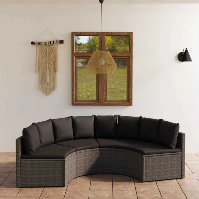 vidaXL 4-delige Loungeset met kussens poly rattan grijs, foto 2