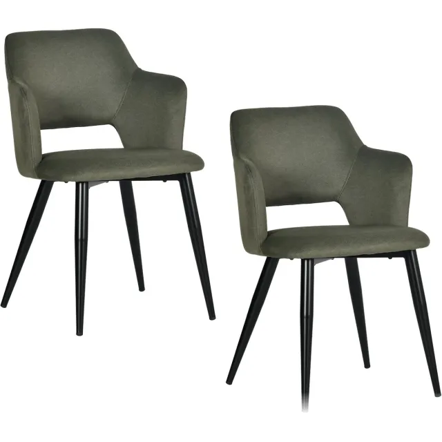 MEUBLE COSY Meubles Cosy Eetkamerstoelen - Set van 2 Scandinavische met Armleuning Stoffen Zitting Metalen Poten - Groen