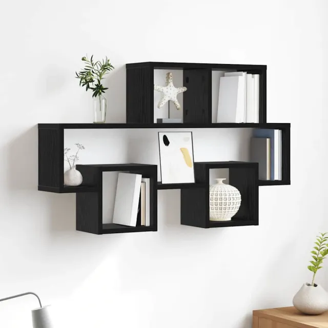 vidaXL Wandplank Muurmontage Zwart eiken 82 x 15 x 51 cm Bewerkt hout